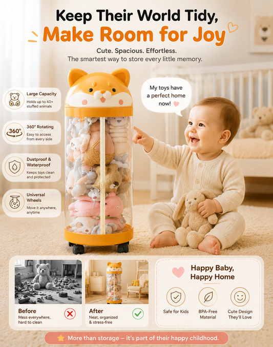 Cylindrical Doll Storage Box Toys Organization Plush Toy Storage Tube Transparent Plastic Stuffed Storage Barrel Toy Organizer