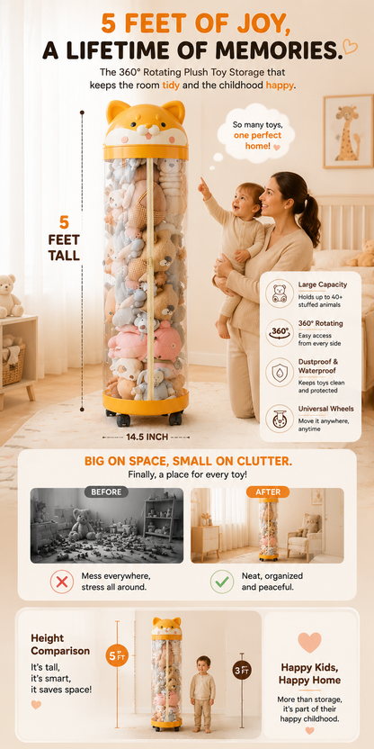 Cylindrical Doll Storage Box Toys Organization Plush Toy Storage Tube Transparent Plastic Stuffed Storage Barrel Toy Organizer