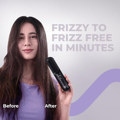 Tash Hair Glide Cordless Hair Straightening Brush | Naturally Straight, Shiny & Frizz-Free Look | 5 Heat Settings, Ceramic Bristles, Portable & Rechargeable Straightener Comb | 1 Year Warranty