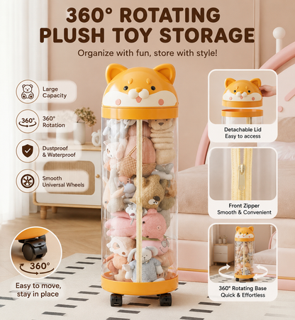 Cylindrical Doll Storage Box Toys Organization Plush Toy Storage Tube Transparent Plastic Stuffed Storage Barrel Toy Organizer