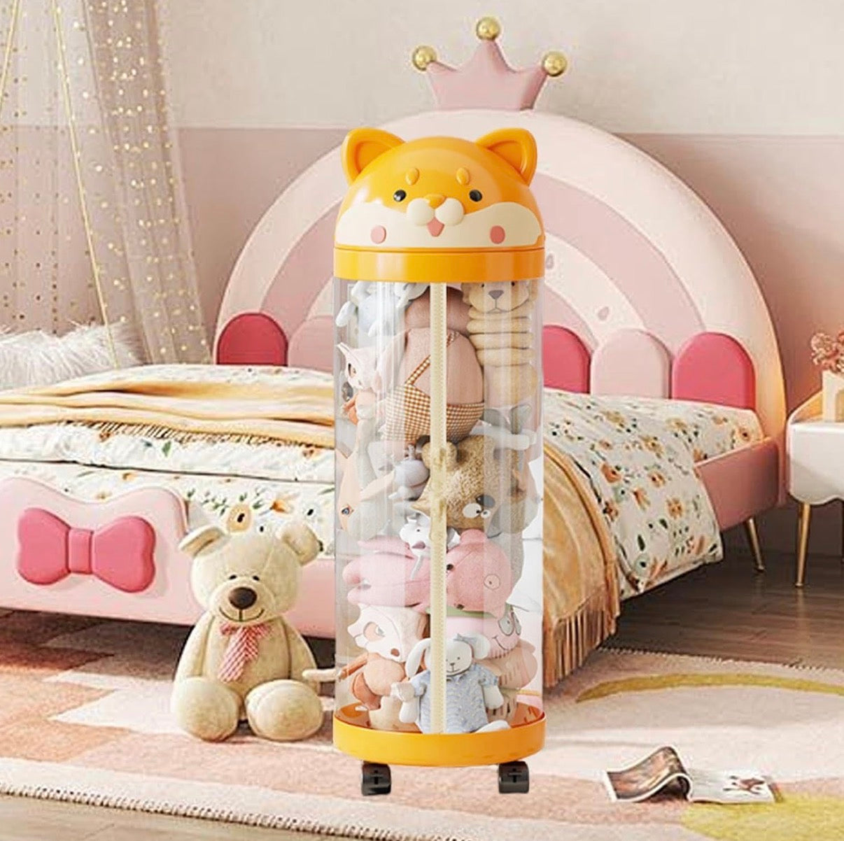 Cylindrical Doll Storage Box Toys Organization Plush Toy Storage Tube Transparent Plastic Stuffed Storage Barrel Toy Organizer