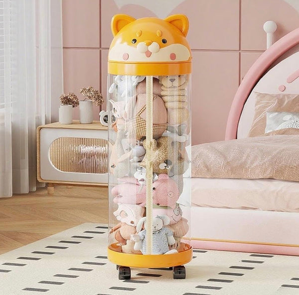 Cylindrical Doll Storage Box Toys Organization Plush Toy Storage Tube Transparent Plastic Stuffed Storage Barrel Toy Organizer