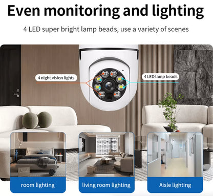Light Bulb Camera Wi-Fi Smart Wireless Security, IR Night Vision with Motion Alerts, Two-Way Audio for Home Monitoring