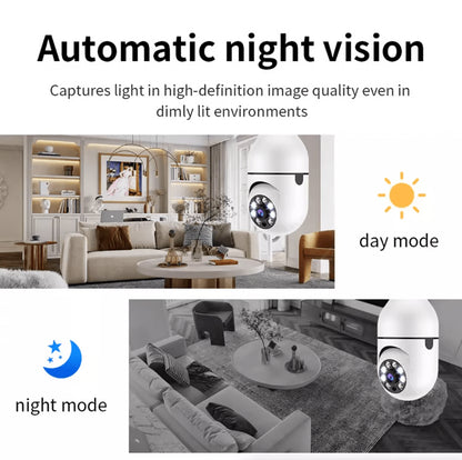 Light Bulb Camera Wi-Fi Smart Wireless Security, IR Night Vision with Motion Alerts, Two-Way Audio for Home Monitoring