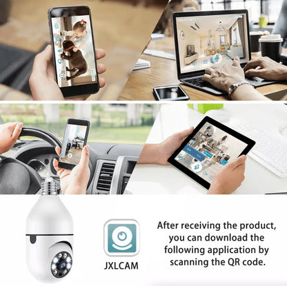 Light Bulb Camera Wi-Fi Smart Wireless Security, IR Night Vision with Motion Alerts, Two-Way Audio for Home Monitoring