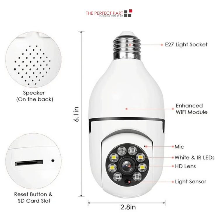 Light Bulb Camera Wi-Fi Smart Wireless Security, IR Night Vision with Motion Alerts, Two-Way Audio for Home Monitoring